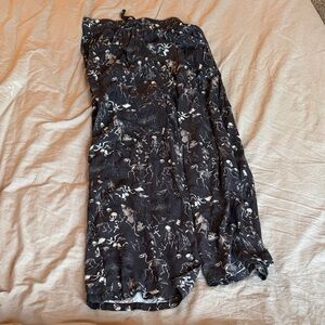 Melancholia Wide Leg Trouser-Black Skeleton Print Pants